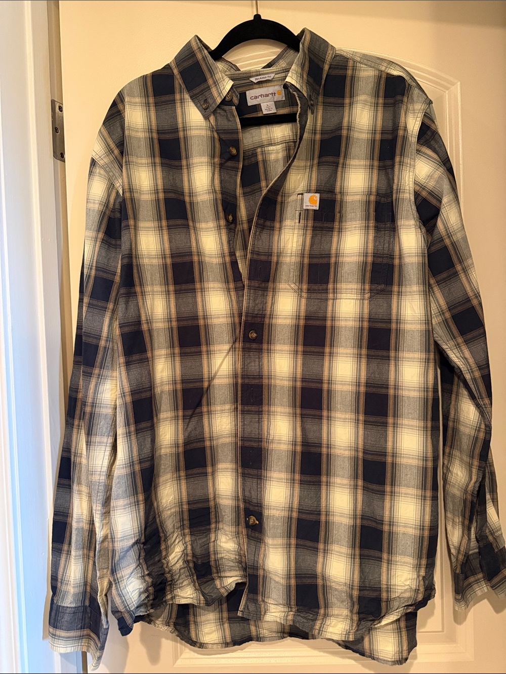 Carhartt Navy and Cream Plaid Work Shirt